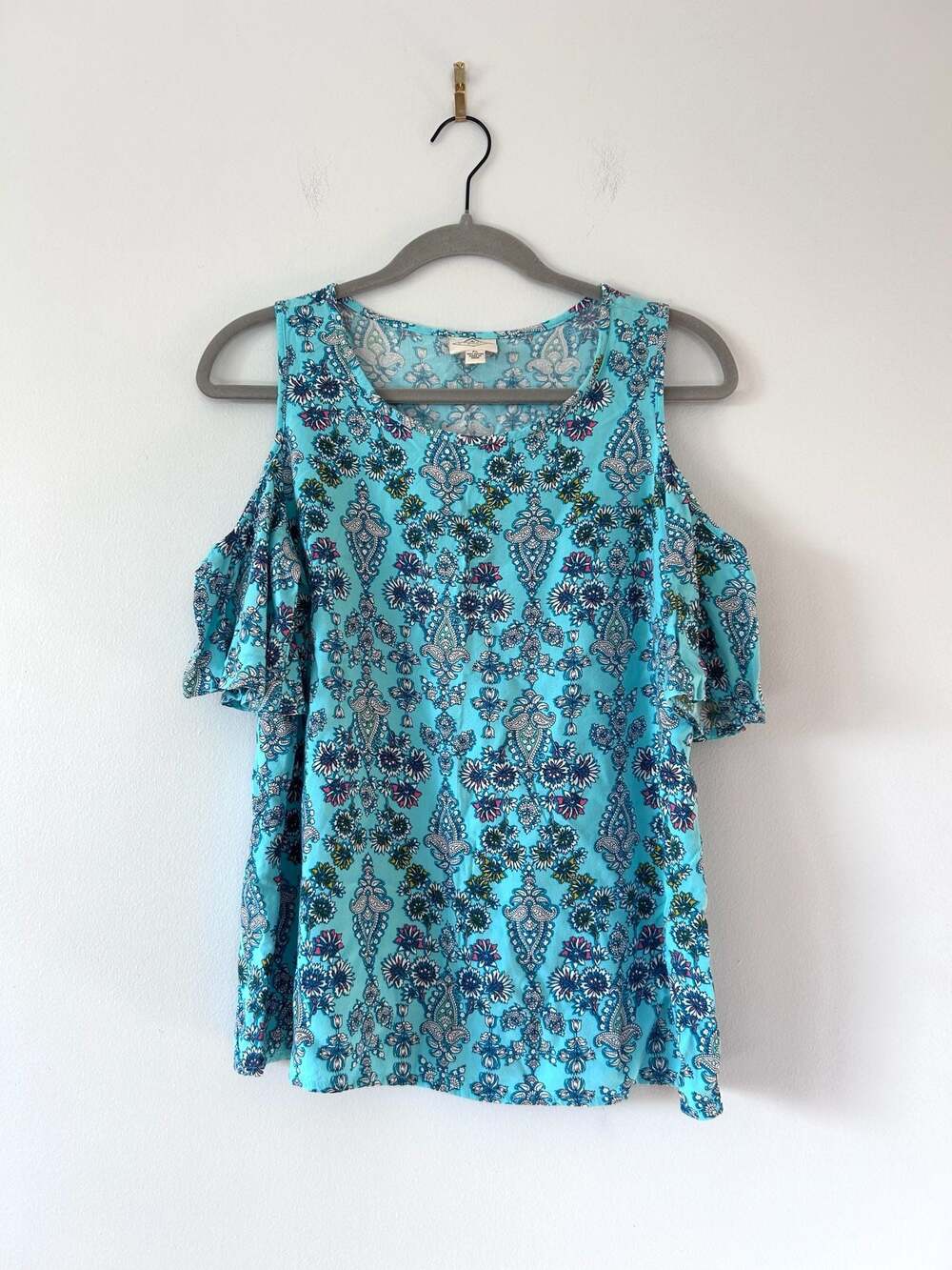 St. John's Bay Floral Paisley Cold Shoulder Top Size PL